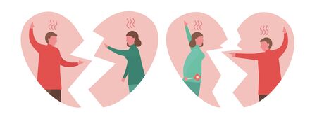 Men argue with women. Couple of love design for winter season. Vector illustration in flat style.のイラスト素材