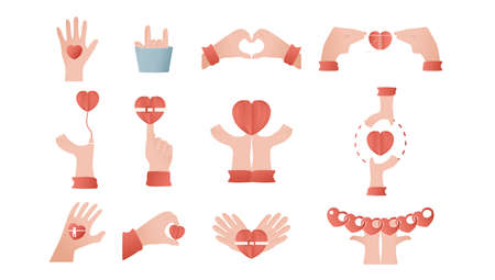 Hands is designed in concept of love. Paper cut elements illustration isolated on white background.の写真素材