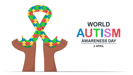 Banner template for World Austism Awareness Day, 2 April. This day will be raise awareness about autistic spectrum disorders people. They include autism and asperger syndrome. Multicolored ribbon.のイラスト素材