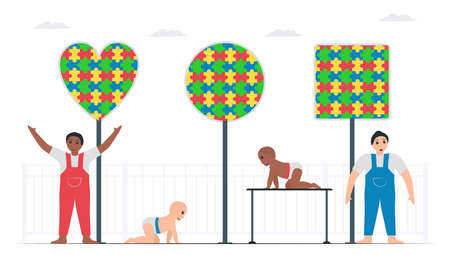 Autistic kids can do special things. Vector illlustration for World Austism Awareness Day, 2 April. Flat design isolated on white background.のイラスト素材