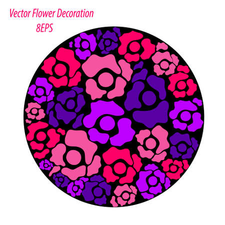 Vector floral decoration. Stylized flowers in pastel colors in a black circle. Interior design elementのイラスト素材