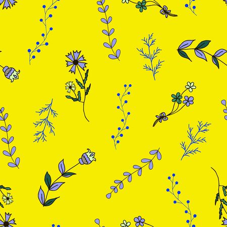 Seamless pattern with flowers and branches. Hand-drawn, vector. Use for fabric, paper goods, cards, gadgets, web page background, pattern fills, baby clothes and so much moreのイラスト素材