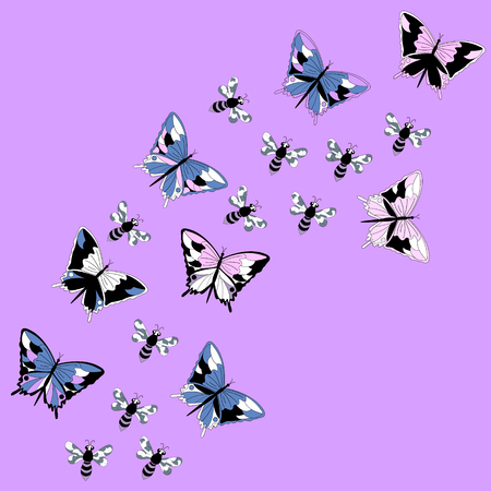 Vector spring illustration with bees and butterfliesのイラスト素材
