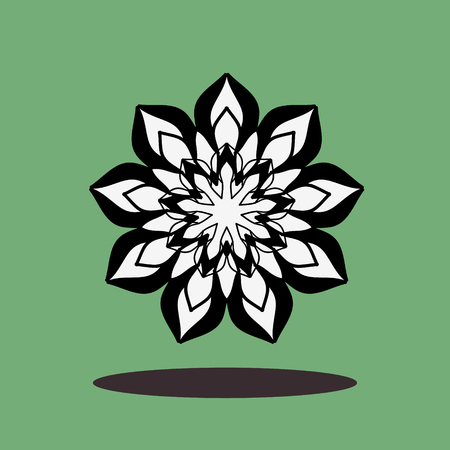 Abstract black and white flower, vector. Black and white flower icon. Isolated abstract flower illustration.のイラスト素材