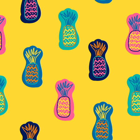 Vector seamless pattern with cartoon pineapple
