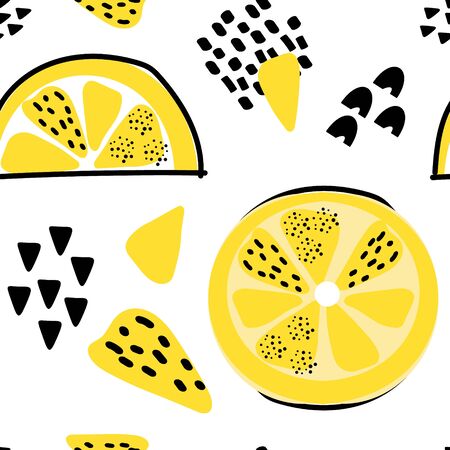 Trendy seamless pattern with stylized lemons, vector illustrationのイラスト素材