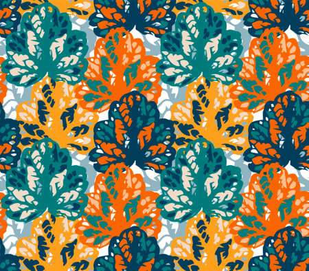 Vector tropical seamless pattern. Elegant jungle background. Seamless texture with floral ornament for fabric, wallpaper, cover and moreのイラスト素材