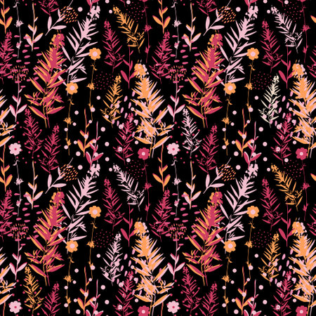 Botanical seamless pattern. Modern floral texture, raster version. Use for textile patterns, packaging design, wrapping paper, wallpaper, backdrop and moreの写真素材