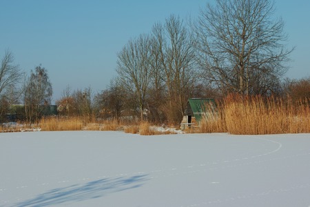 winter lake snowの写真素材