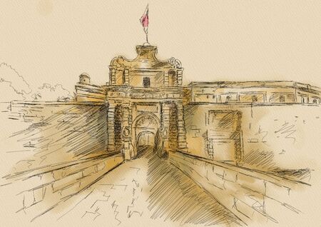 Sketch of T Mdina, MALTAの写真素材