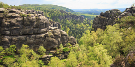 panorama view at Saxon Switzerland National park, Germanyの写真素材
