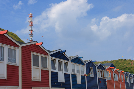 Crab fisher hutches Island Helgoland, Germanyの写真素材