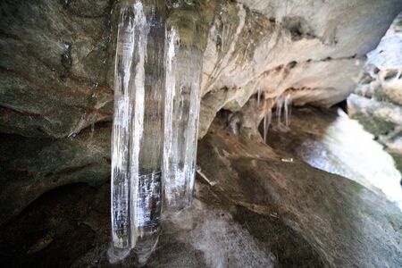 Icicles hanging downの写真素材
