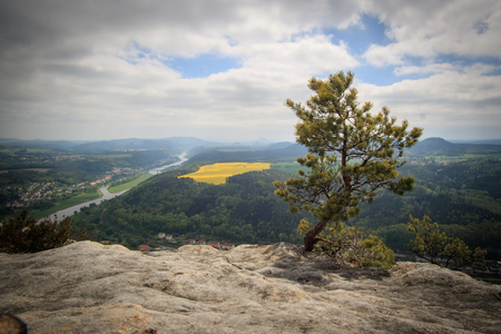 View of the Lilienstein in Saxon Switzerland, Germanyの写真素材