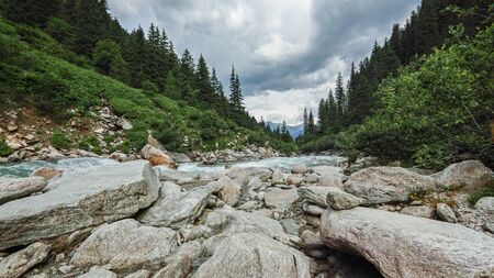 Pyramid of stones at Krimml Ache river, Austria
