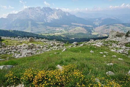 view of Gruppo del Catinaccio (Rosengarten Group) Dolomites, Hirzelwegの写真素材