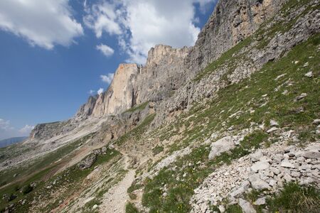 view of Gruppo del Catinaccio Rosengarten Group Dolomites, Italy, Hirzelwegの写真素材