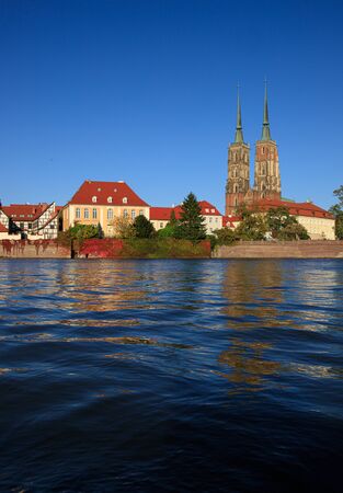 Wroclaw at Odra river with cathedralの写真素材