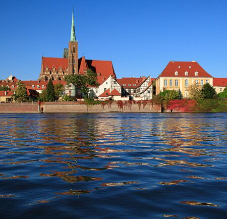 Wroclaw at Odra river with cathedral on the background.の写真素材