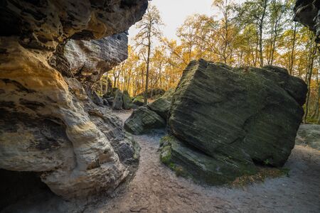 Landscape with rocks in Sandstone Mountains The Tisa Rocks, Tisa Walls (Tiske steny, Tyssaer W nde), Czech republicの写真素材