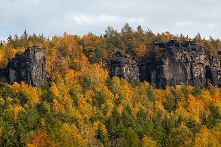 Landscape with rocks in Sandstone Mountains The Tisa Rocks, Tisa Walls (Tiske steny, Tyssaer W nde), Czech republicの写真素材