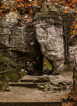 Landscape with rocks in Sandstone Mountains The Tisa Rocks, Tisa Walls (Tiske steny, Tyssaer W nde), Czech republicの写真素材