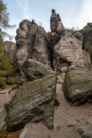 Landscape with rocks in Sandstone Mountains The Tisa Rocks, Tisa Walls (Tiske steny, Tyssaer W nde), Czech republicの写真素材
