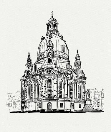 church of our lady - Dresden, Germany. Sketch of the famous church Frauenkircheの写真素材