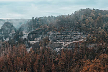 Goldsteinaussicht in the Saxon Switzerland National Park, Germany.の写真素材