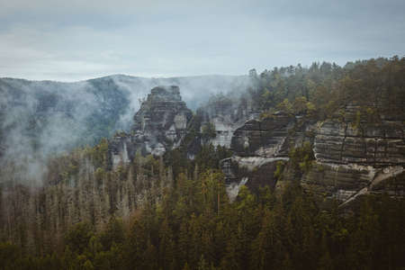 Goldsteinaussicht in the Saxon Switzerland National Park, Germany.の写真素材