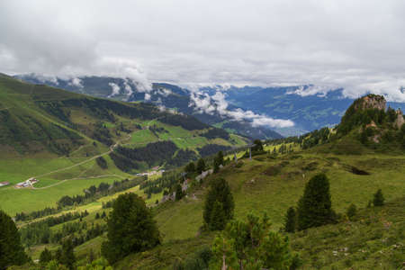 View of snow-covered mountains of a valley of Zillertal - Mayrhofen, Austria (black and white)の写真素材