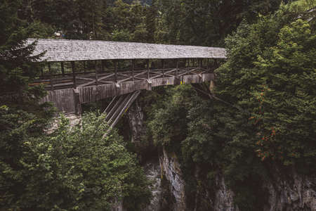 Wooden bridge in tirolの写真素材