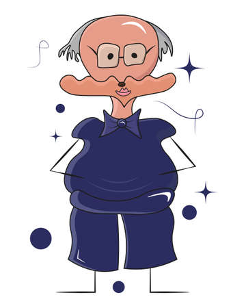 gray-haired, sullen and kind grandfather dog in doodle style on a white background with a big bellyのイラスト素材