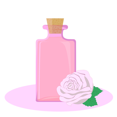 Glass bottle full of rose essential oilのイラスト素材