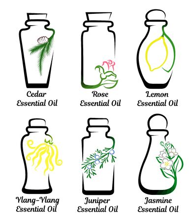 Set of conceptual bottles of essential oils.のイラスト素材