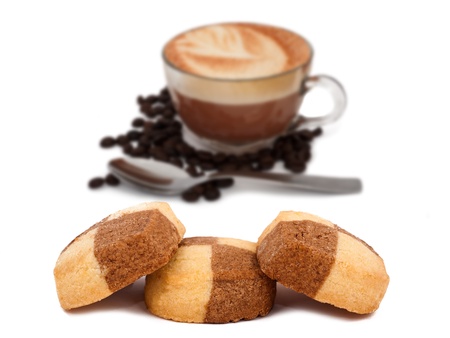 Cappuccino and biscuits isolated on whiteの写真素材