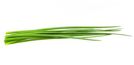 Chives bunch  isolated on whiteの写真素材