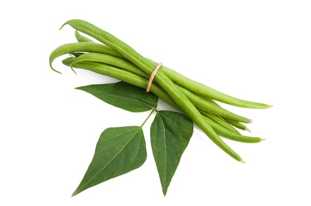 Green Beans  with leaves  isolated on whiteの写真素材
