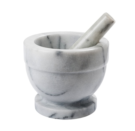 mortar and pestle isolated on whiteの写真素材