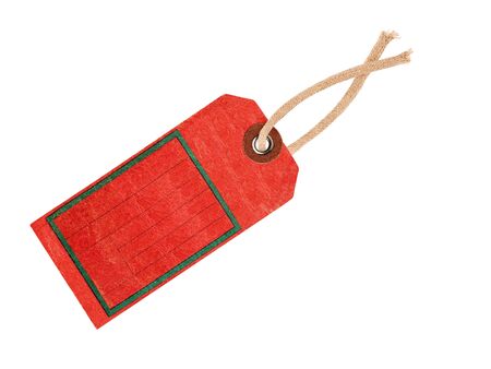 Etiquette with ribbon isolated on whiteの写真素材