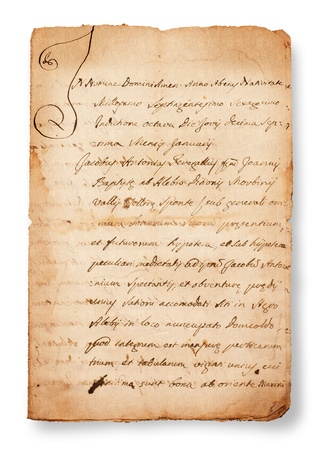 antique handwriting  isolated on whiteの写真素材