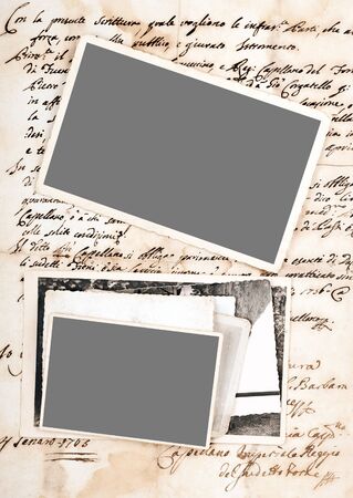 Old pictures on letter backgroundの写真素材