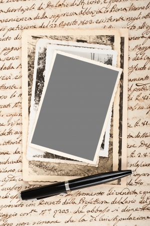 Old pictures on letter backgroundの写真素材