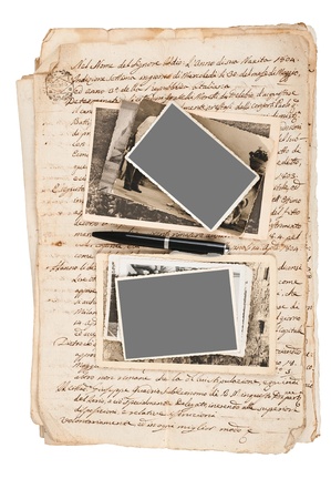 Old pictures on letter backgroundの写真素材