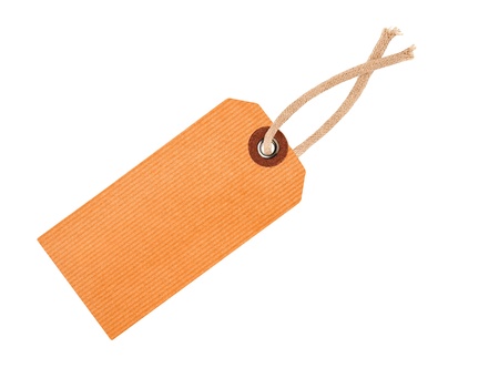 Etiquette with ribbon isolated on whiteの写真素材