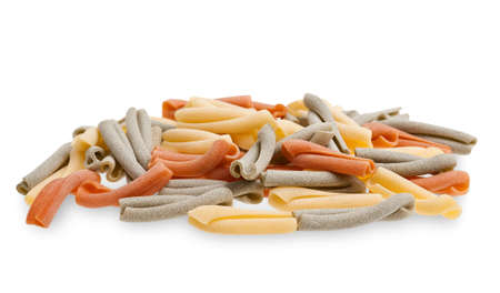 Colorful strozzapreti italian pasta isolated on whiteの写真素材