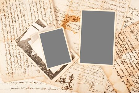 Old letters with old photosの写真素材