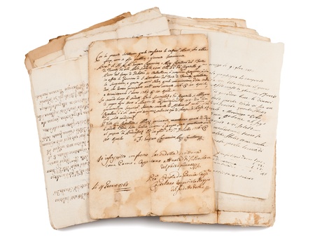 Old manuscripts isolated on whiteの写真素材