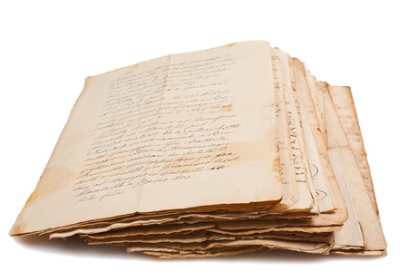 Old manuscripts isolated on whiteの写真素材