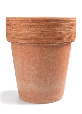 earthenware flowerpot isolated on whiteの写真素材